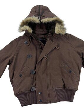 Vintage NOS Alpha Industries Canvas Bomber Hooded Flight Jacket Size M Brown